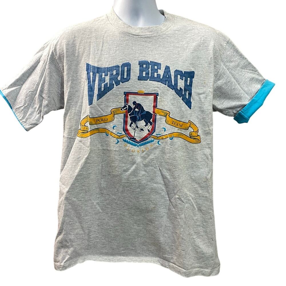 Vintage Single Stitch Vero Beach T Shirt Sz Large USA Made Polo Club -color cuff